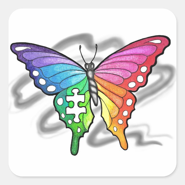 Sticker Carré Papillon arc-en-ciel (Devant)