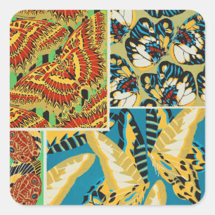 Sticker Carré Papillon Art Déco Jaune et Turquoise Vibrants
