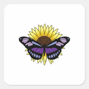 Sticker Carré Papillon au tournesol