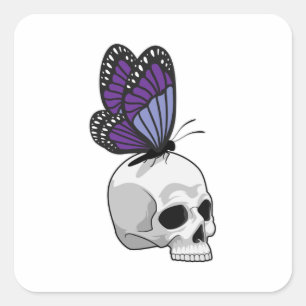 Sticker Carré Papillon avec crâne