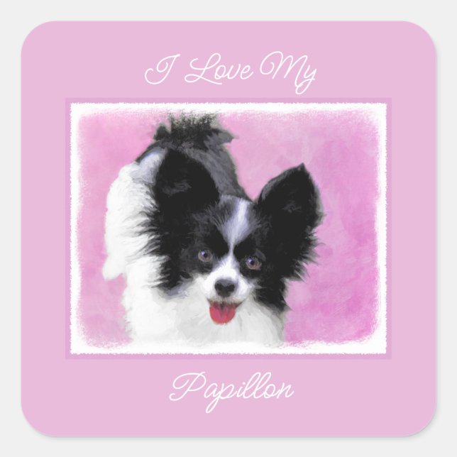 Sticker Carré Papillon (blanc et noir) Peinture - Chien Art Squa (Devant)