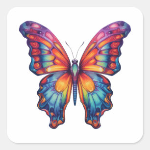 Sticker Carré Papillon Bleu Orange ailes