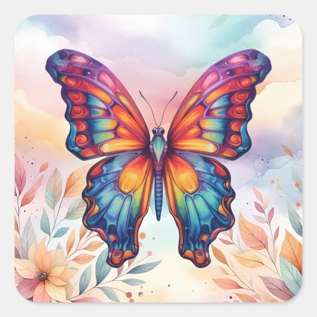 Sticker Carré Papillon Bleu Orange ailes (Devant)