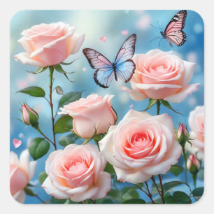 Sticker Carré Papillon bleu rose doux