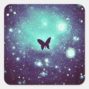 Sticker Carré Papillon ciel de nuit sarcelle