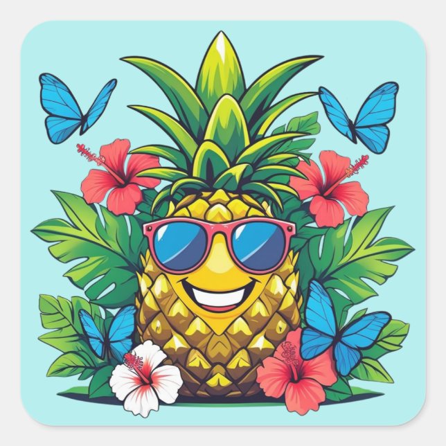 Sticker Carré Papillon d'ananas tropical (Devant)