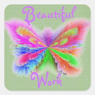 Sticker Carré Papillon de chèque vert
