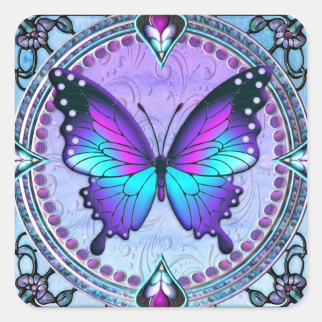 Sticker Carré Papillon de sublimation avec Arrière - plan (Devant)