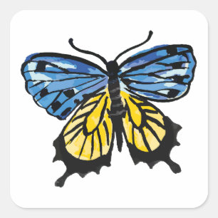 Sticker Carré Papillon du drapeau ukrainien