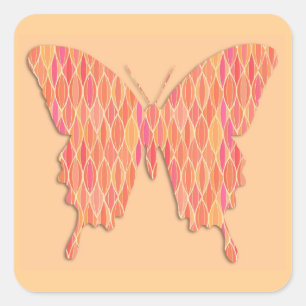 Sticker Carré Papillon en imprimé abstrait - nuances d'orange