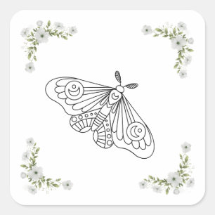 Sticker Carré Papillon et fleurs