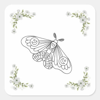 Sticker Carré Papillon et fleurs