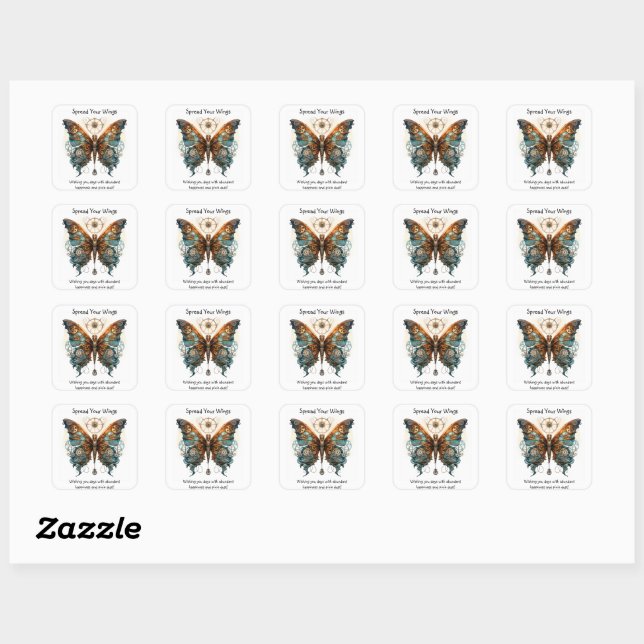 Sticker Carré Papillon Étalez vos ailes bonne chance (Feuille)