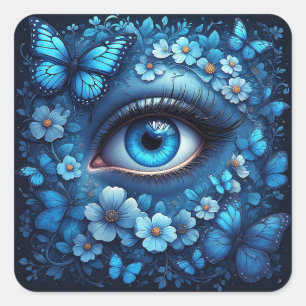 Sticker Carré Papillon Fleur à Oeil Bleu Symbole Protecteur
