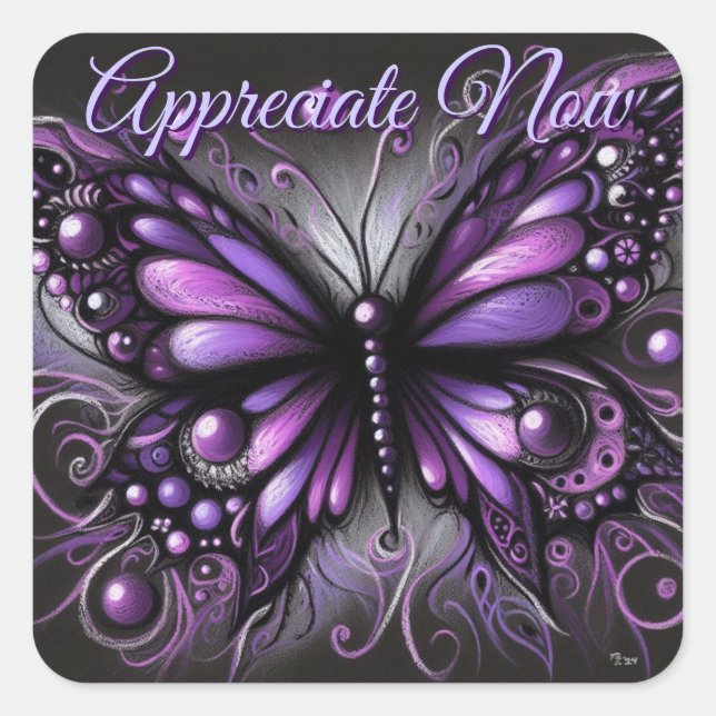 Sticker Carré Papillon gothique blanc violet noir couleur (Devant)