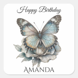 Sticker Carré Papillon Joyeux Anniversaire Femme