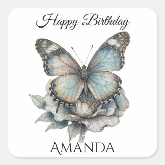 Sticker Carré Papillon Joyeux Anniversaire Femme