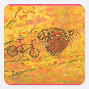 Sticker Carré papillon monarque et vélo
