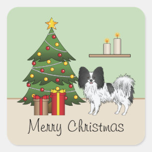 Sticker Carré Papillon noir et blanc près d'un arbre de Noël