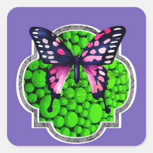 Sticker Carré Papillon pourpre, Points verts, Astrologie