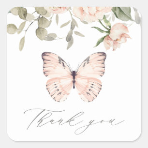 Sticker Carré Papillon rose floral Merci d'anniversaire