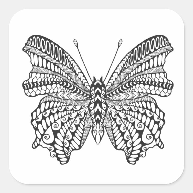 Sticker Carré Papillon tropical inspiré (Devant)