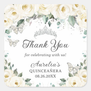 Sticker Carré Papillons argentés floraux blancs Princesse Tiara