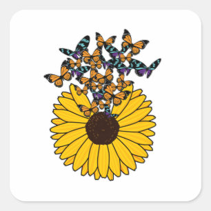 Sticker Carré Papillons au tournesol