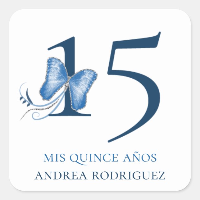 Sticker Carré Papillons bleus et perruques Quinceañera (Devant)