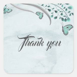 Sticker Carré papillons bleus floral merci