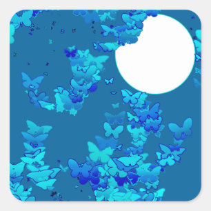 Sticker Carré Papillons contre ciel bleu nuit, paysage lunaire
