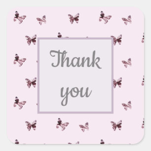 Sticker Carré Papillons en satin rose Merci Appréciation