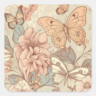 Sticker Carré Papillons et fleurs orange clair eWatch