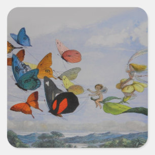 Sticker Carré Papillons et Reine Fée Papillons Fées