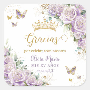 Sticker Carré Papillons floraux pourpres Lilac Quinceañera 15 16