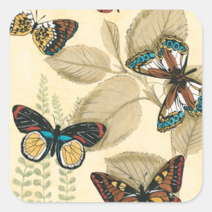 Sticker Carré Papillons glissant au-dessus du feuille