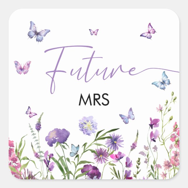Sticker Carré Papillons modernes Floral Purple Future Mme. (Devant)
