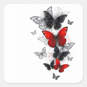 Sticker Carré Papillons noirs et rouges volants