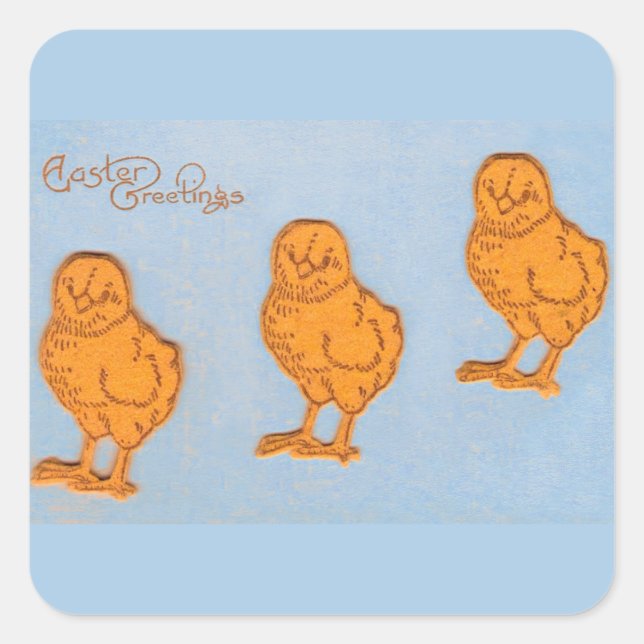 Sticker Carré Pâques Salutations poussins en Bleu (Devant)