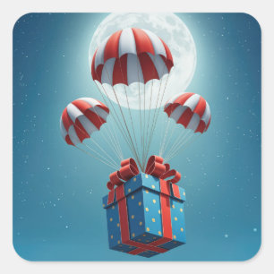 Sticker Carré Parachutes qui offrent un cadeau de Noël