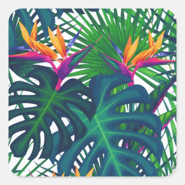 Sticker Carré Paradis Feuille de la jungle tropicale (Devant)