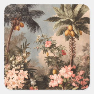 Sticker Carré Paradis Tropical Vintage avec Palmiers