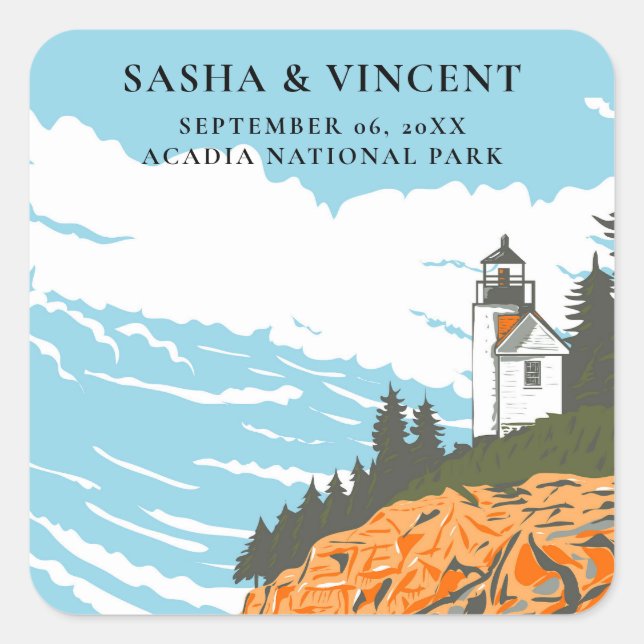 Sticker Carré Parc national Acadia Mariage Retro (Devant)