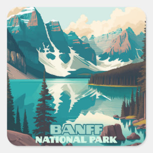 Sticker Carré Parc national Banff Moraine Lac Retro