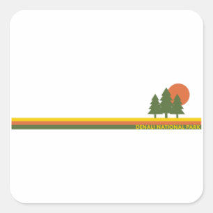 Sticker Carré Parc national de Denali Pine Trees Soleil