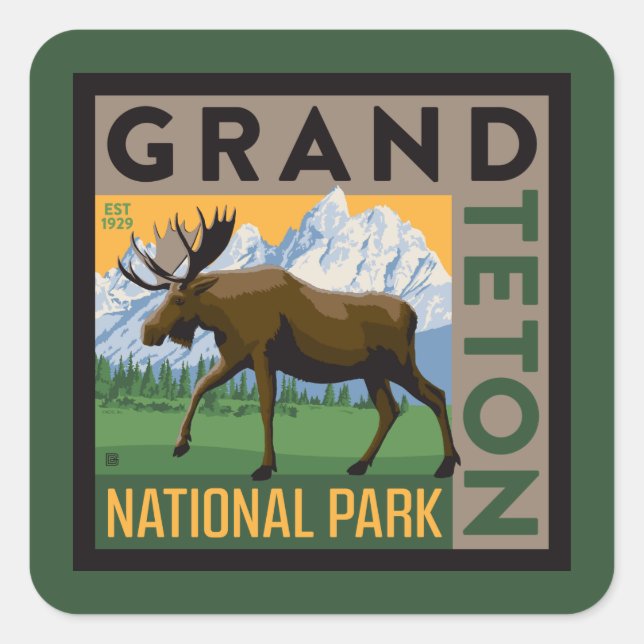 Sticker Carré Parc national de Grand Teton Moose (Devant)