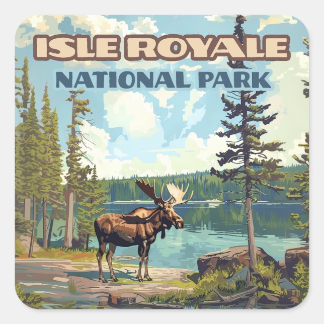 Sticker Carré Parc national de l'Isle Royale Lac Michigan (Devant)