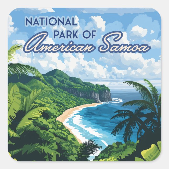 Sticker Carré Parc National de Samoa Américaines Plage Rainfores (Devant)
