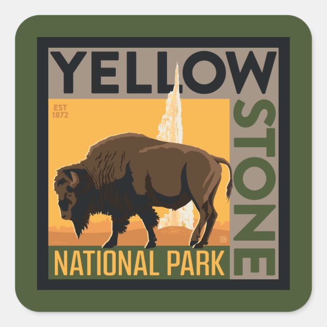 Sticker Carré Parc national de Yellowstone | Buffalo (Devant)