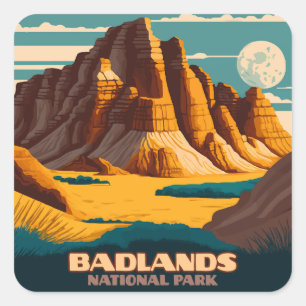 Sticker Carré Parc national des Badlands Rétro